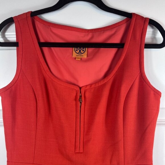 Tory Burch Red/Orange Zip Front Sleeveless Sheath Dress Wool Blend Size 4 - Picture 4 of 11